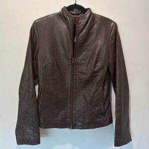 Express Dark Brown Croc-Embossed Leather Jacket